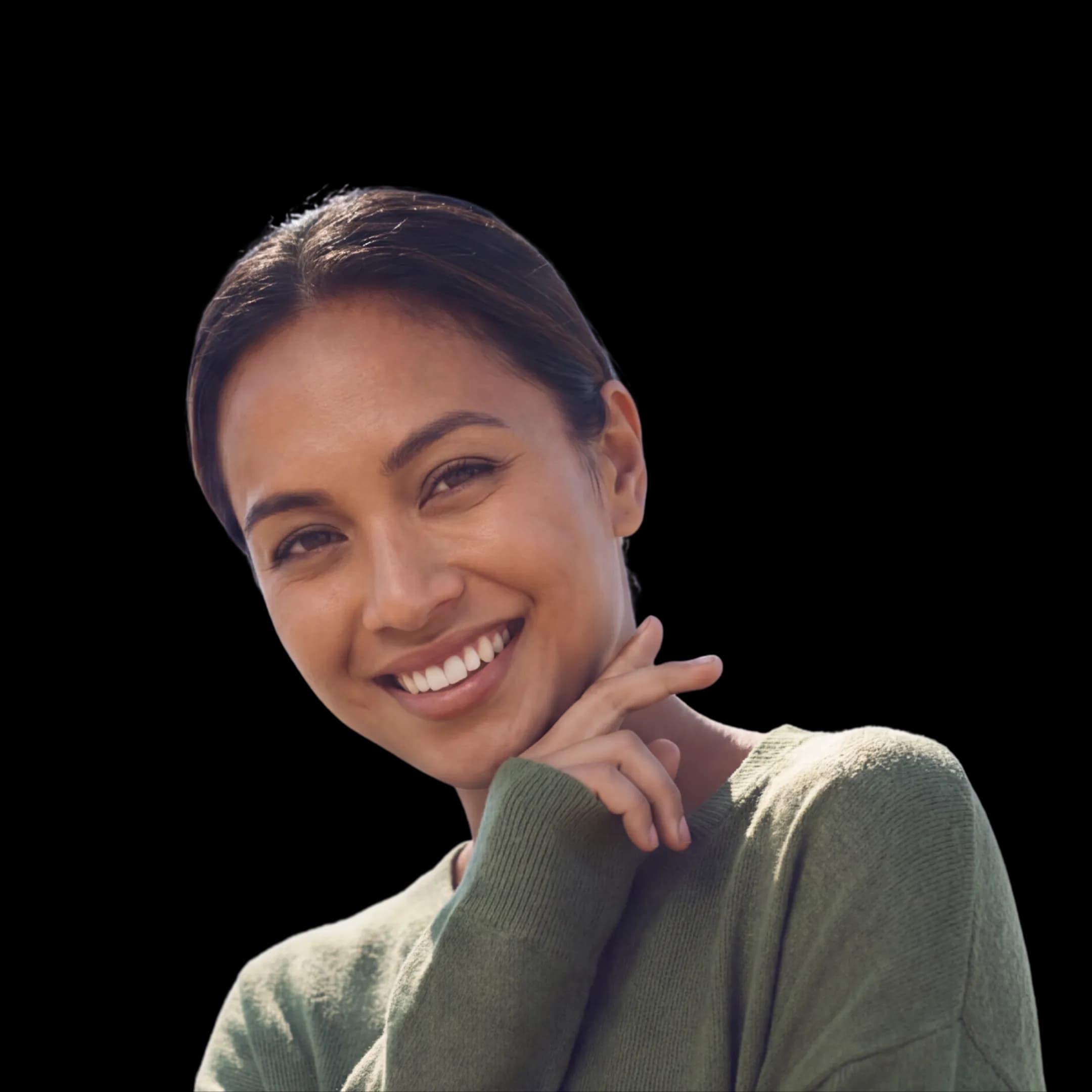 Woman smiling, looking at camera